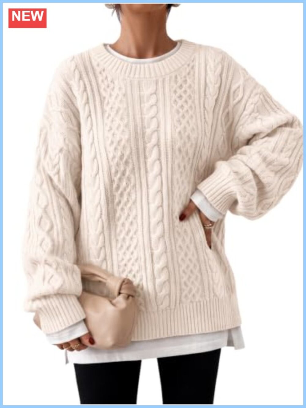 Trendy Queen Women's Oversized Cable Knit Chunky Pullover Sweater Cotton Blend